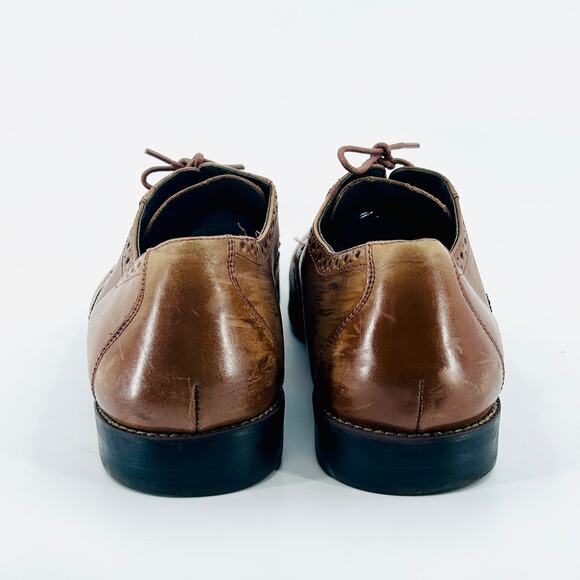 Stacy Adams Brown Tan Leather Wingtip Brogue Oxford Dress Shoes - Picture 4 of 8